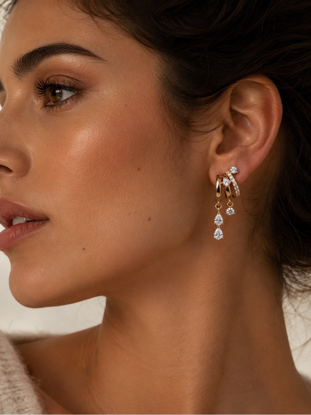 Golden Radiance Crystal Huggie Earrings
